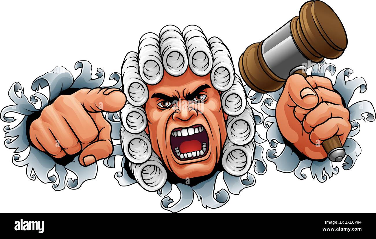 Der Wütende Richter Hammer Gavel Cartoon Charakter Stock Vektor