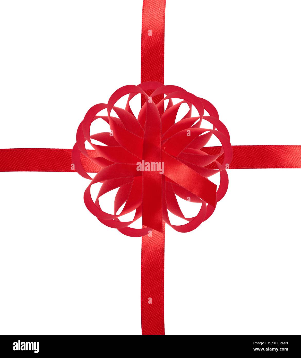 Rotes Band mit einem Kreuz und einer Schleife auf einem isolierten Hintergrunde Stockfoto