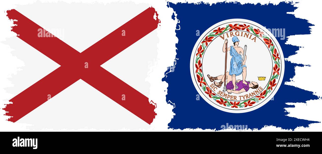 Virginia und Alabama state Grunge Pinsel Flags Verbindung, Vektor Stock Vektor