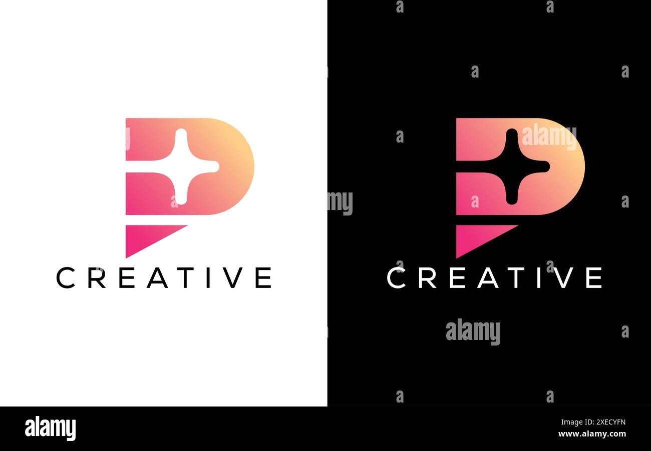 Minimalistisches professionelles P-Spark-Logo-Design. Logo mit dem Buchstaben P, Flare Light Spark Stock Vektor