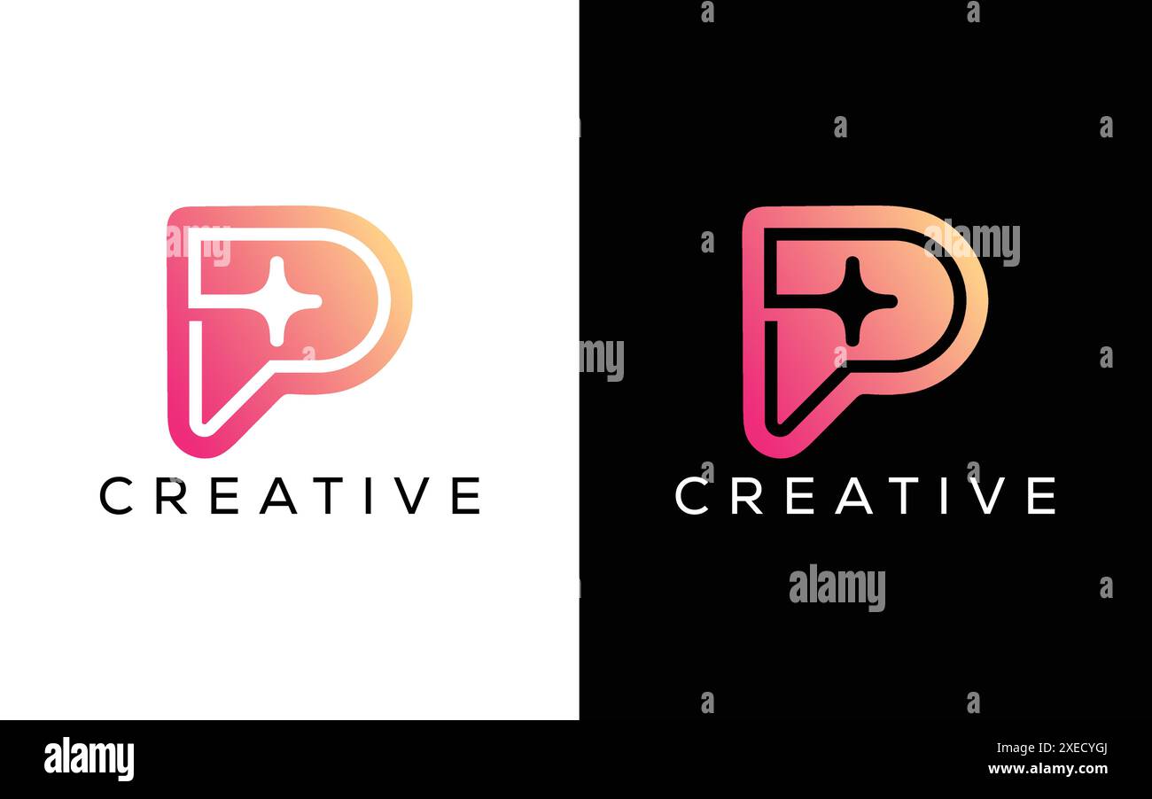 Minimalistisches professionelles P-Spark-Logo-Design. Logo mit dem Buchstaben P, Flare Light Spark Stock Vektor