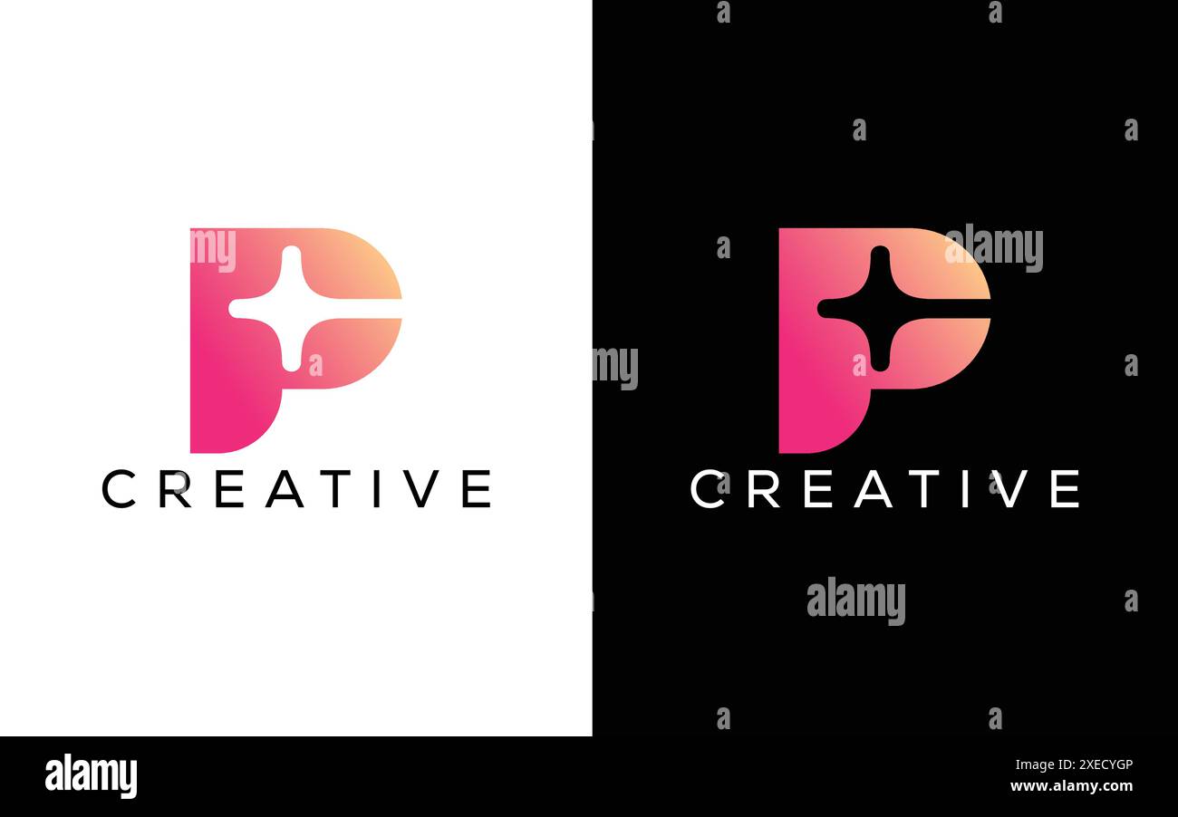 Minimalistisches professionelles P-Spark-Logo-Design. Logo mit dem Buchstaben P, Flare Light Spark Stock Vektor