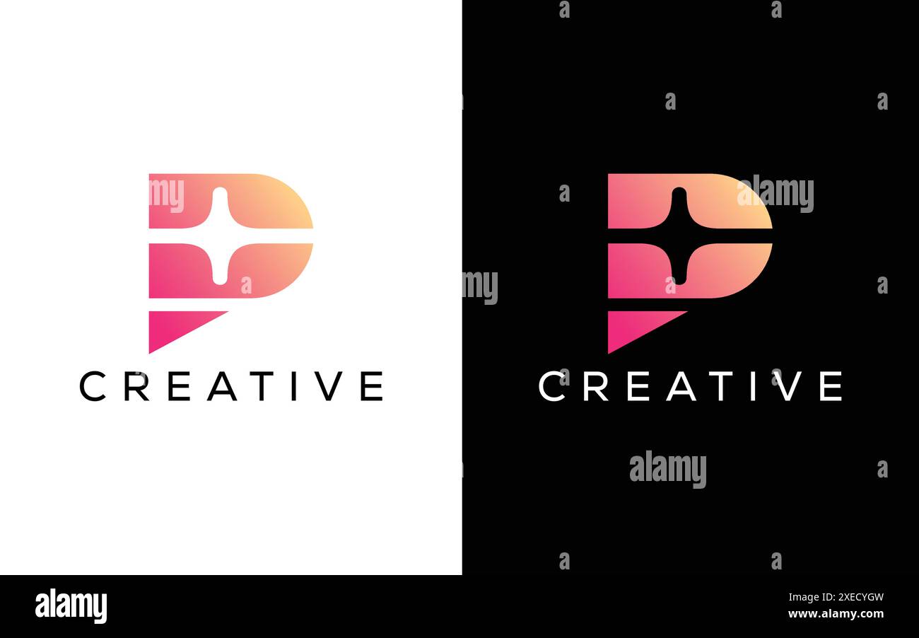 Minimalistisches professionelles P-Spark-Logo-Design. Logo mit dem Buchstaben P, Flare Light Spark Stock Vektor