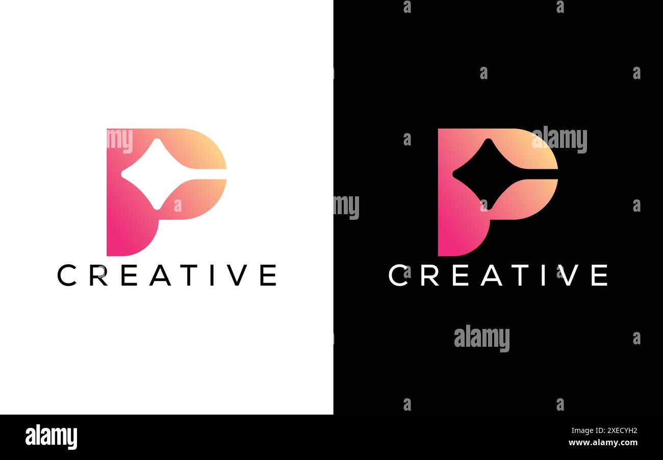 Minimalistisches professionelles P-Spark-Logo-Design. Logo mit dem Buchstaben P, Flare Light Spark Stock Vektor