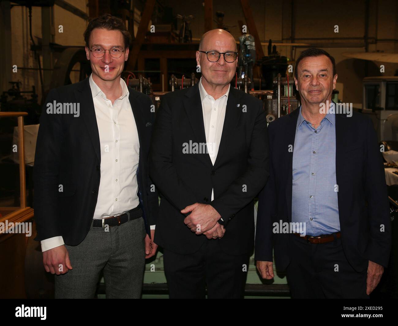 Martin Geisthardt, Dr. JÃ¶rg Biastoch,Otmar Schork 1.FC Magdeburg Magdeburg Technikmuseum 3/28/2024 Stockfoto