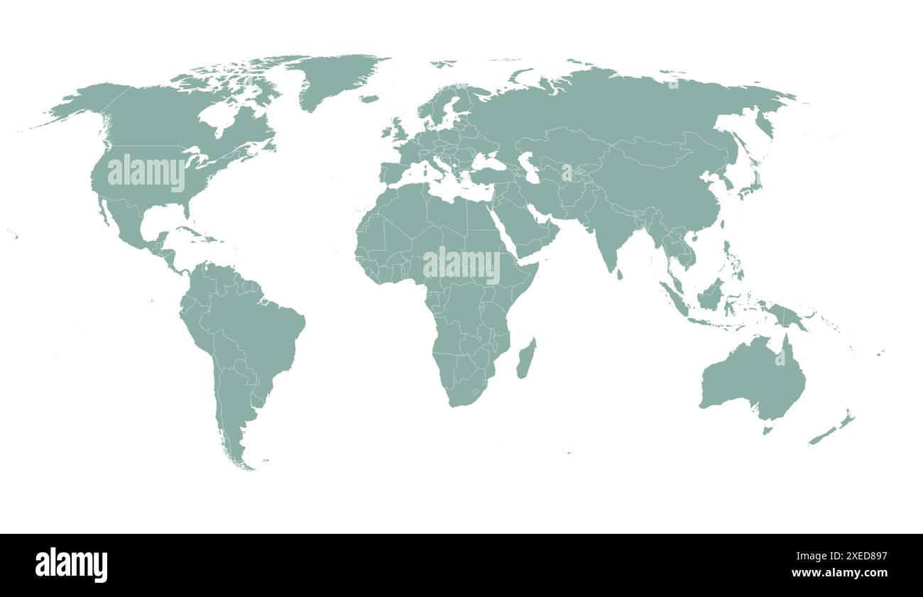 Weltkartenbild, isoliert auf weißem Hintergrund. Infografik, Flat Earth, Weltkartensymbol. Jahresbericht, Reisen weltweit, Kartensilhouette Hintergrund. Stock Vektor