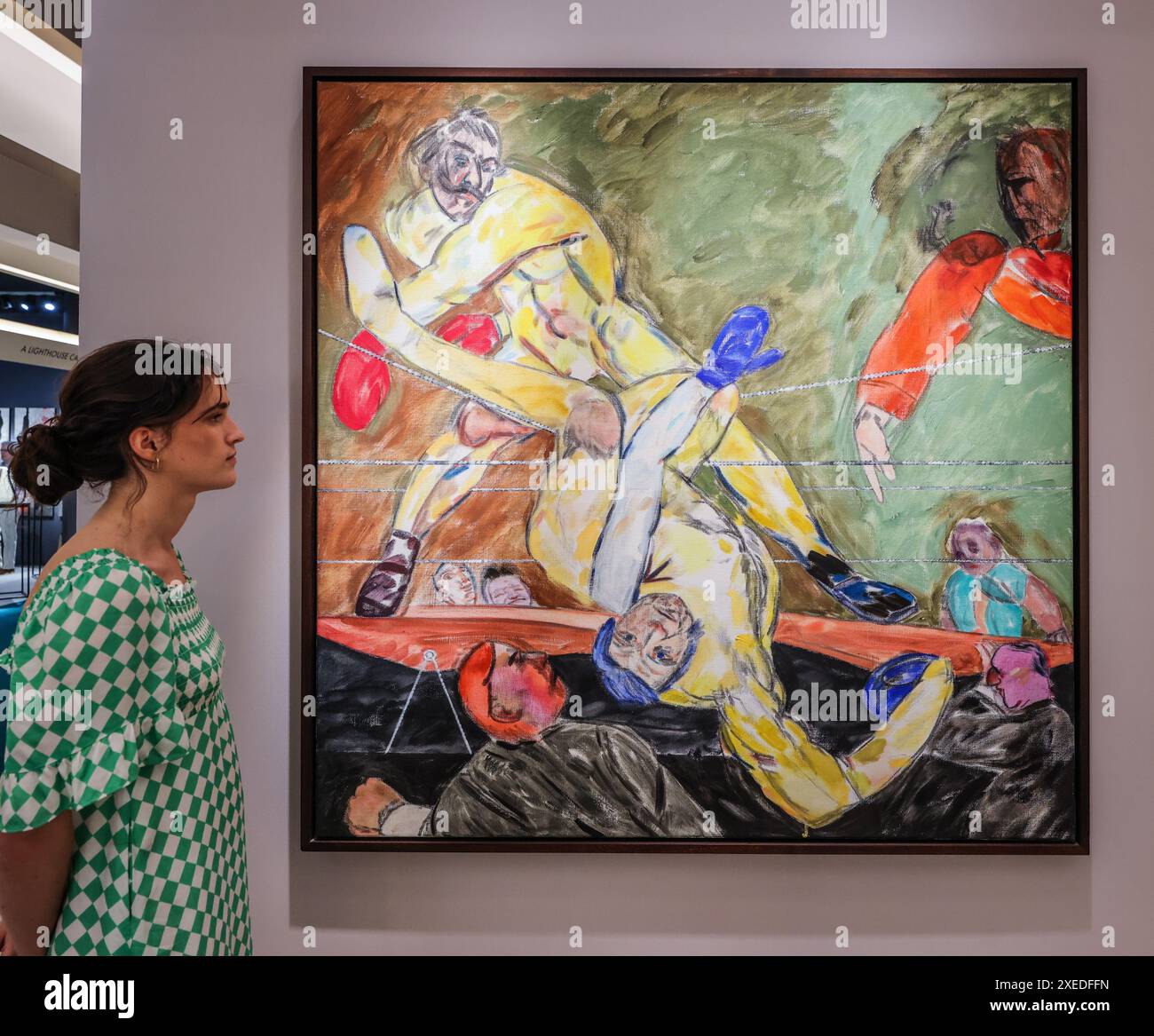 Royal Hospital Chelsea, London, 27. Juni 2024, erstmals auf dem Markt in einer Generation von R. B. Kitaj (Amerikaner, 1932–2007), Whistler vs. Ruskin (Novella in Terre Verte, Gelb und Rot), 1992. Öl auf Leinwand. Dieses Werk stammt aus einer US-Sammlung und wurde von Kitaj für seine Retrospektive 1994 in der Tate Gallery ausgewählt. Von Piano Nobile auf der diesjährigen Schatzmesse vom 27 . Juni bis 22 . Juli zu sehen . Paul Quezada-Neiman/Alamy Live News Credit: Paul Quezada-Neiman/Alamy Live News Stockfoto