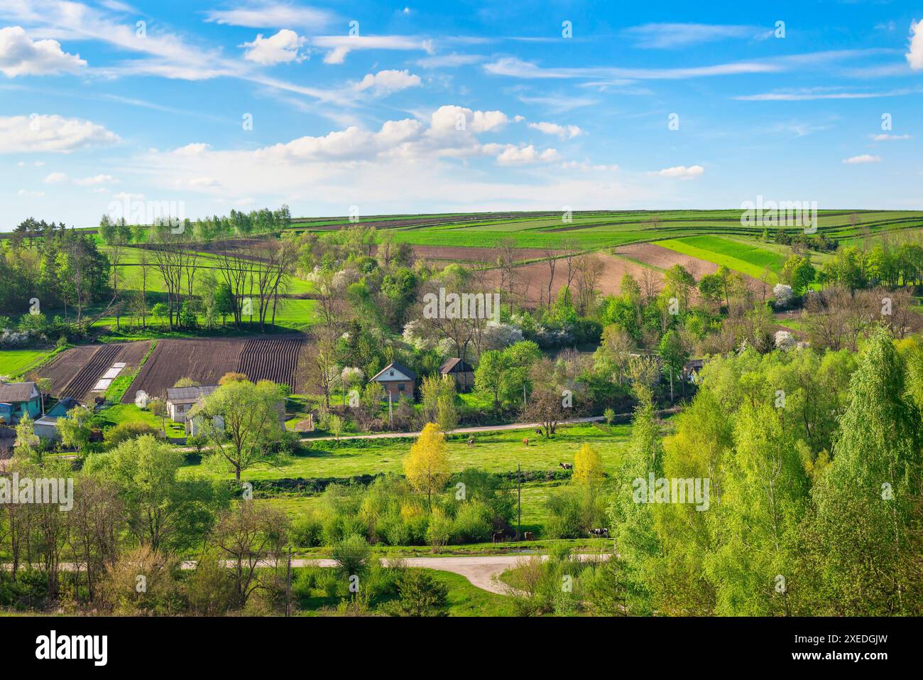 Ukrainisches Dorf im Frühling Stockfoto Ukrainisches Dorf im Frühling Stockfoto
