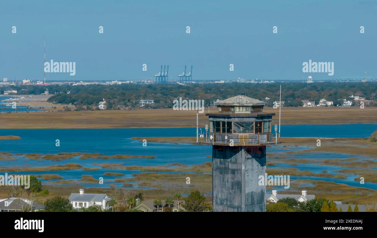 Luftaufnahme des Charleston Lighthouse auf Sullivans Island South Carolina Stockfoto