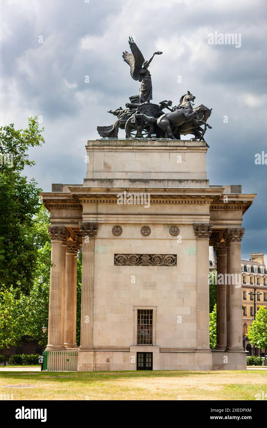 London, Vereinigtes Königreich - 5. Juli 2010 : Wellington Arch. Triumphbogen benannt nach dem ersten Duke of Wellington, gekrönt von der Göttin of Victory. Stockfoto