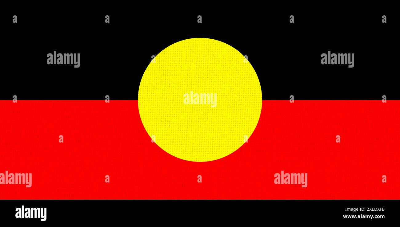 Australische Aborigine-Flagge auf Textur. Illustration der australischen Aborigines. Nationales Symbol von in Stockfoto