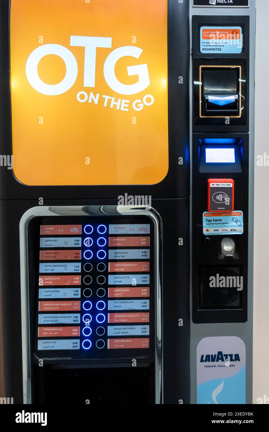 OTG Coffee Automat Coffee Zayed International Airport, Abu Dhabi, VAE, Vereinigte Arabische Emirate, Asien Stockfoto