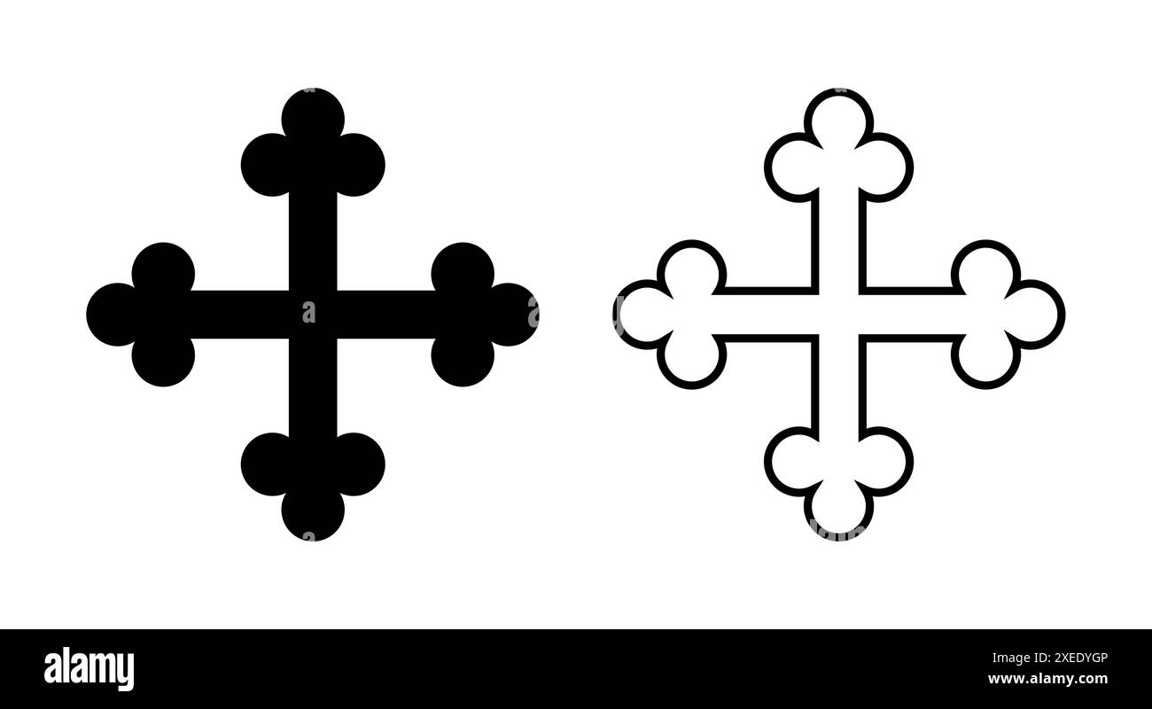 Kreuzsymbol des Bottony, christliches Kreuzsymbol, Umrissform Stock Vektor