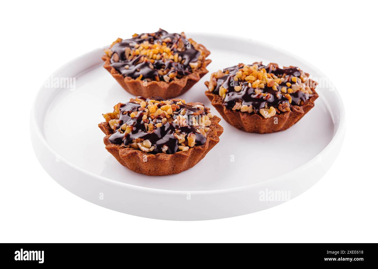 Mini-Tartlets mit Schokoladencreme und Nüssen Stockfoto