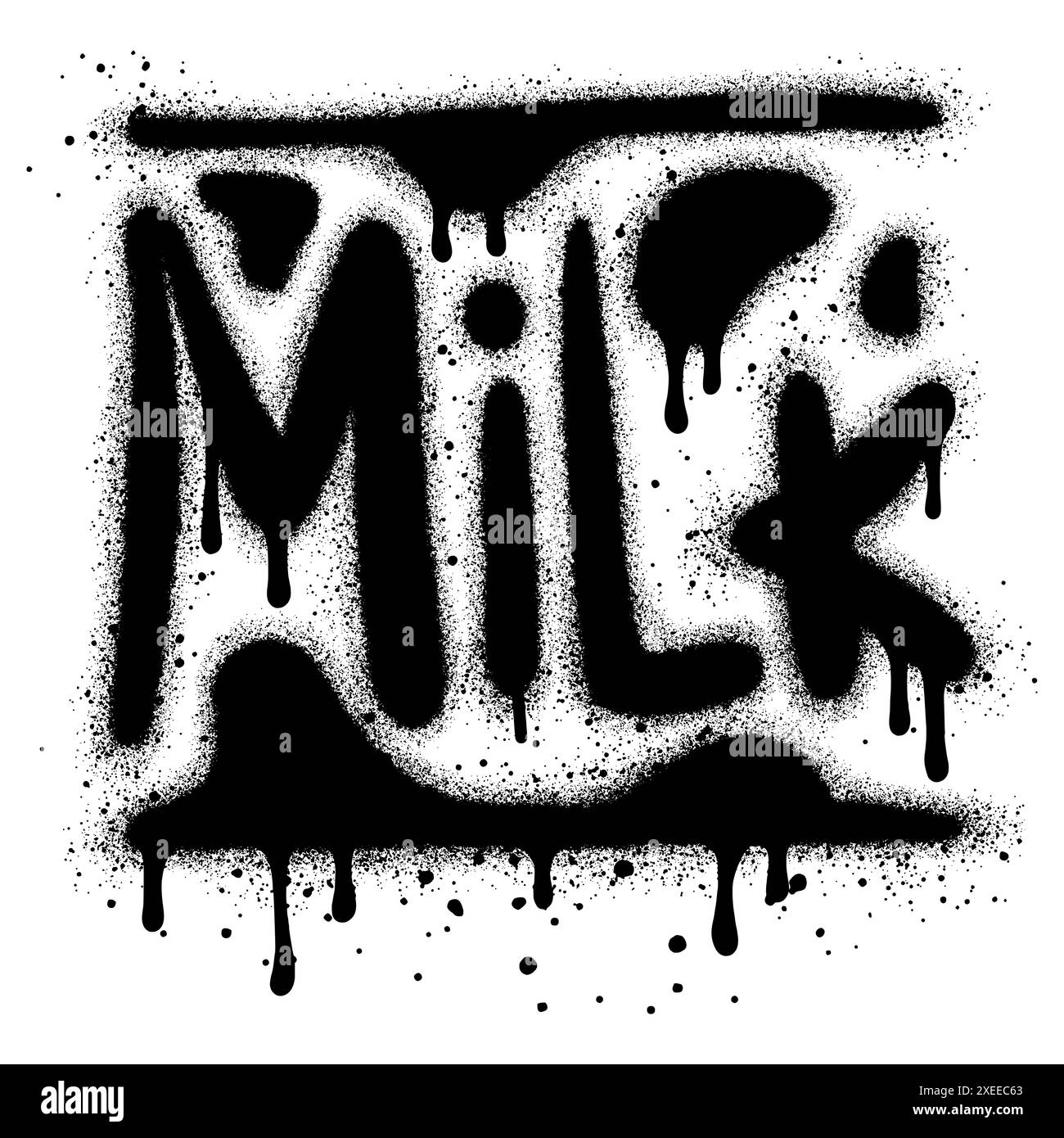 Graffiti-Milchtext in Schwarz über weiß gesprüht. Stock Vektor