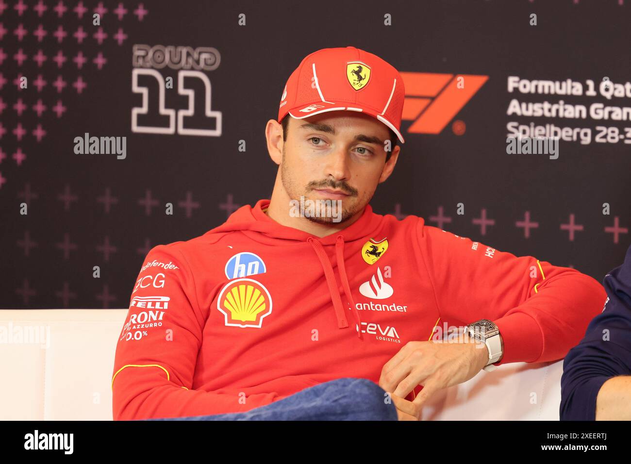 16 Charles Leclerc (Scuderia Ferrari HP, Nr. 16), Pressekonferenz, Medientag, AUT, Oesterreich, Formel 1 Weltmeisterschaft, Großer Preis Österreichs, 27.06.2024 Foto: Eibner-Pressefoto/Annika Graf Stockfoto