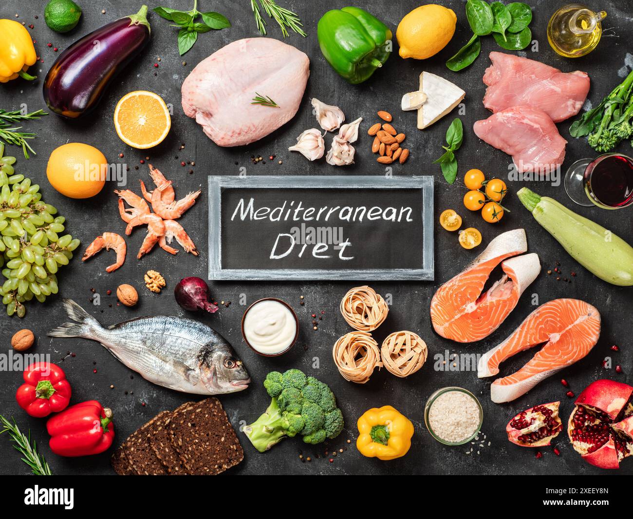 Mediterrane Diät-Konzept, flach legen Stockfoto