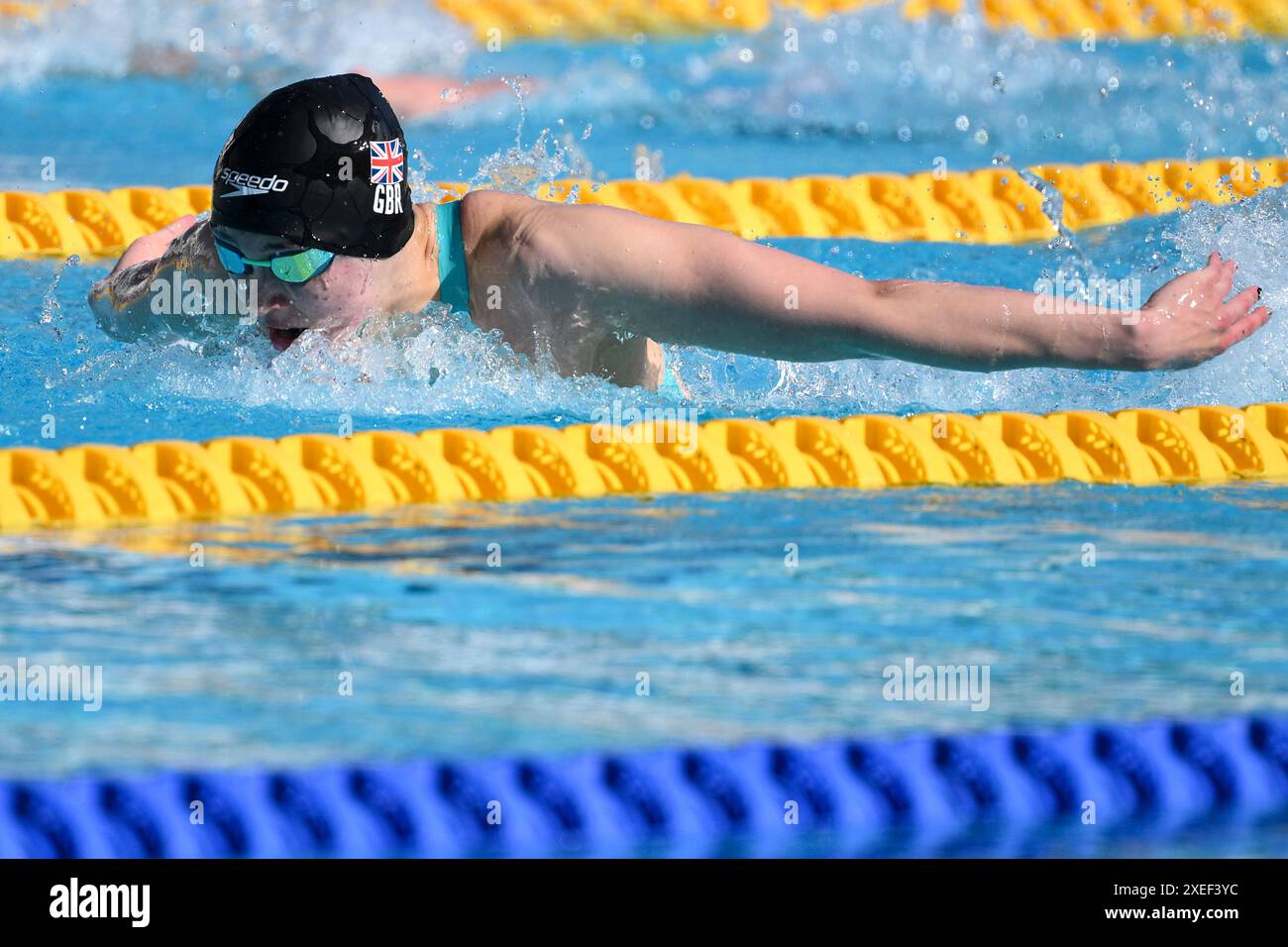 Alice Tai aus Großbritannien tritt beim 100m FINP (italienischer paralympic Schwimmen Verband) an, das am 22. Juni 2024 beim 60. Settecolli Schwimmen Meeting im stadio del Nuoto in Rom (Italien) stattfindet. Alice Tai gewann als erster die Goldmedaille. Stockfoto