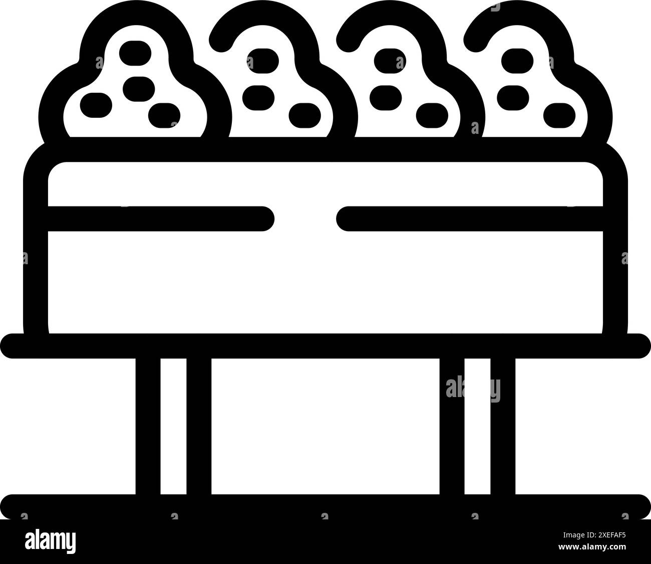 Umrisssymbol einer Plattform mit einem städtischen Farmcontainer, der Gemüse anbaut Stock Vektor