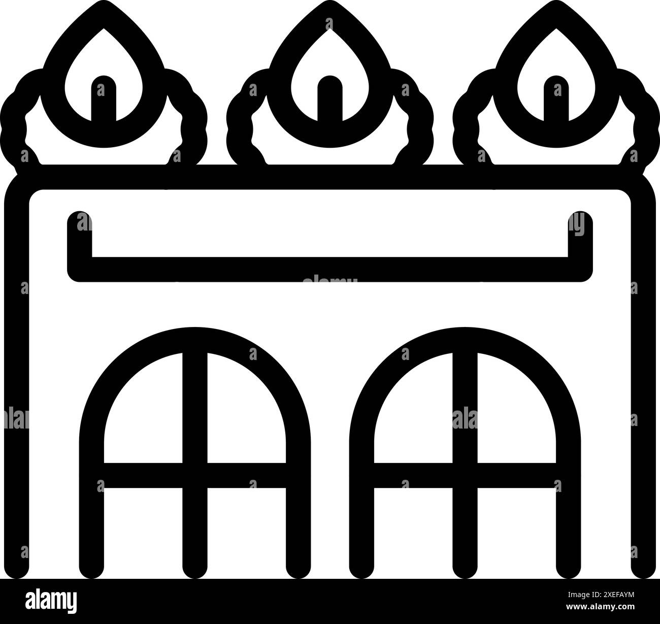 Strichkunstsymbol eines Gebäudes, das mit drei Öllampen für das diwali Festival dekoriert ist Stock Vektor