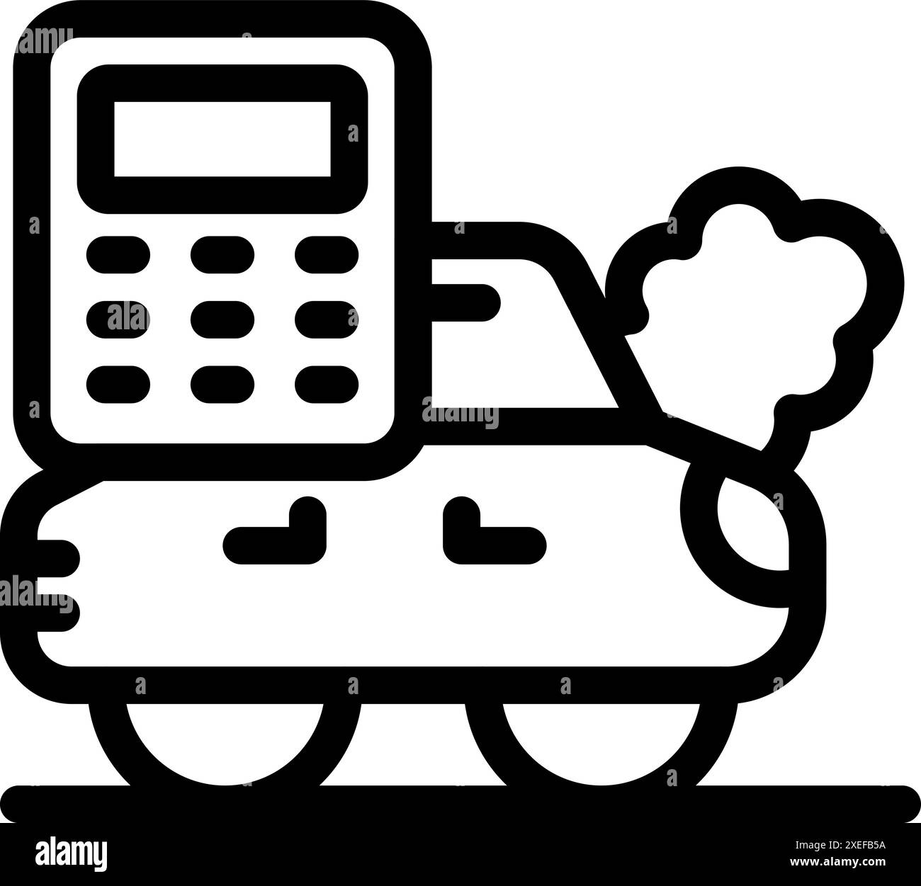 Das Fahrzeug emittiert Abgasemissionen mit einem Taschenrechner oben, der die Kosten und Berechnungen im Zusammenhang mit dem Fahrzeugbesitz symbolisiert Stock Vektor