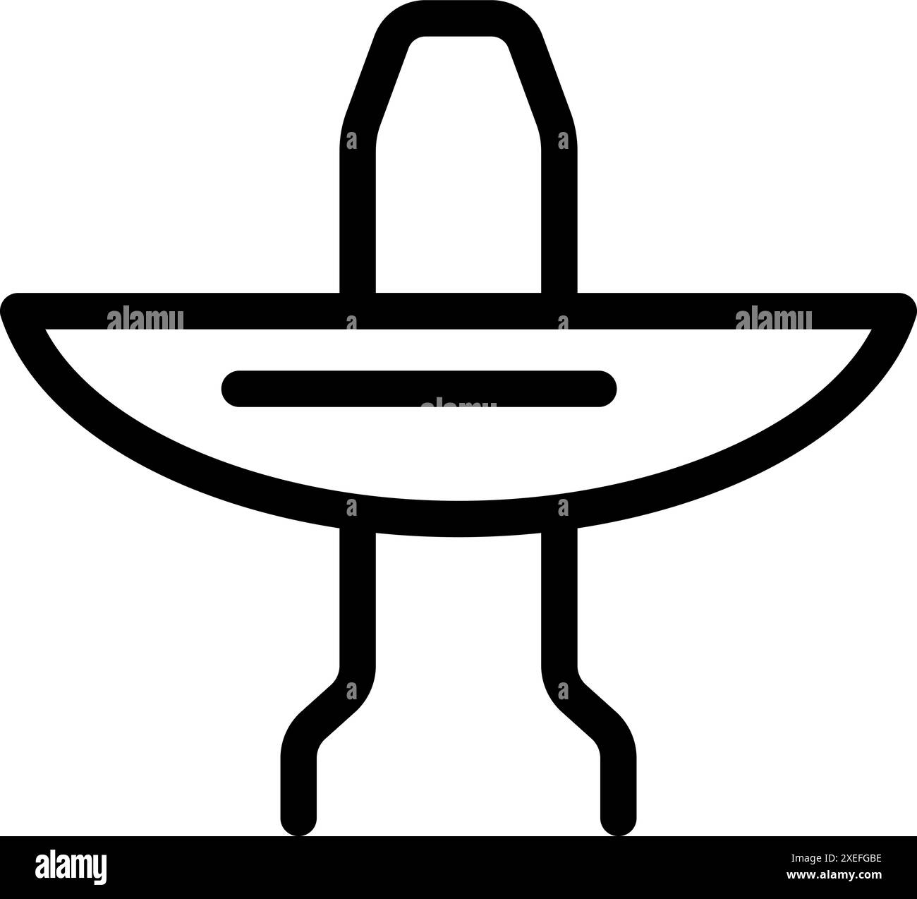 Einfache und schlichte Ikone eines klassischen mexikanischen Sombrero-Hutes, der auf zwei Beinen steht und mexikanische Kultur und Traditionen repräsentiert Stock Vektor