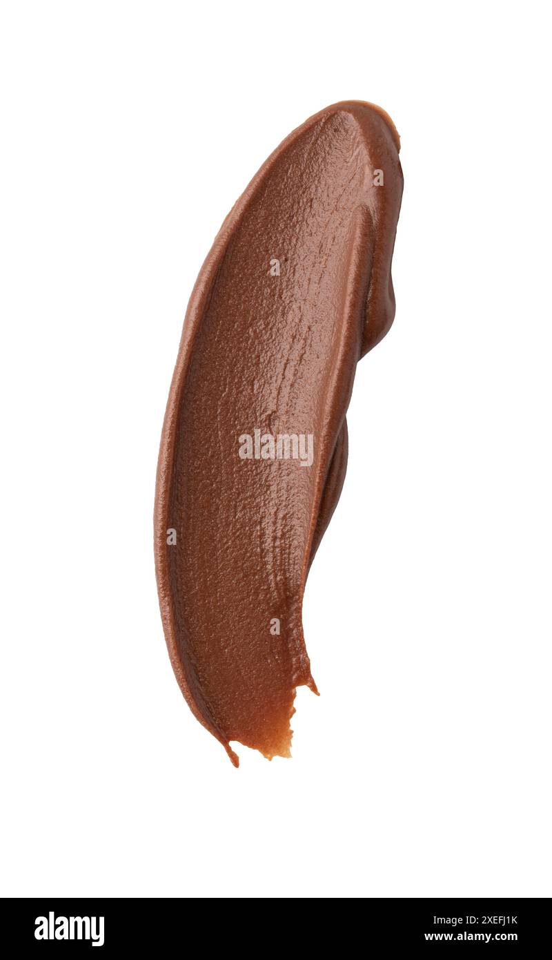 Abstrich von leckerer Schokoladenpaste auf weißem Hintergrund Stockfoto