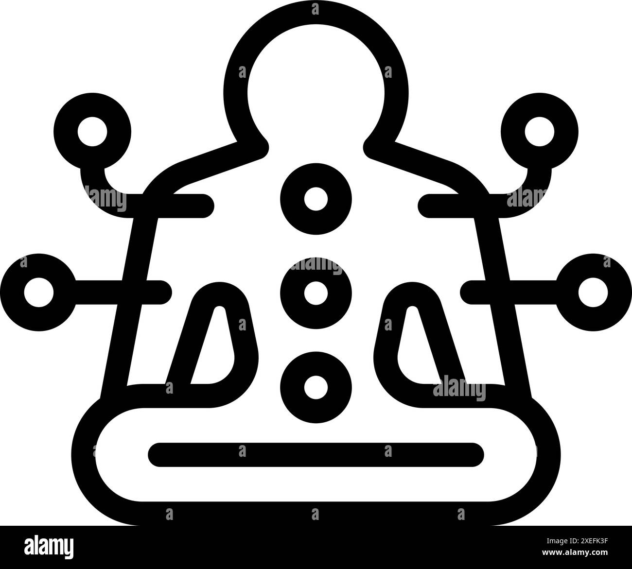 Line Art Icon einer menschlichen Silhouette, die mit verbundenen Kanälen meditiert, die den Energiefluss im Körper darstellen Stock Vektor