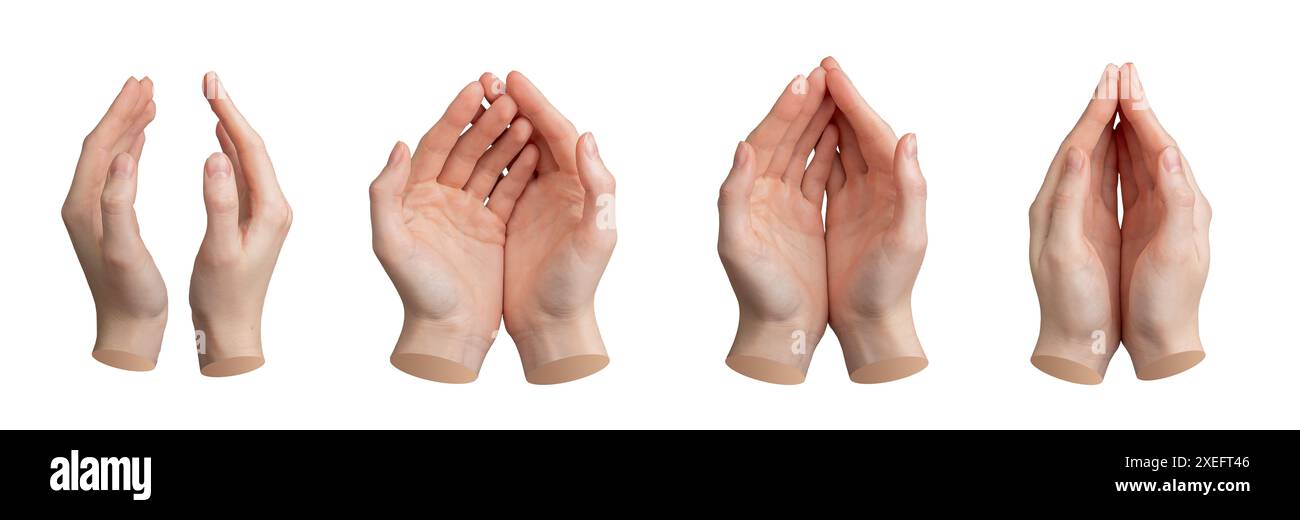 Handgesten-, Pflege- und Schutzschildsatz. Isoliert auf weißem Hintergrund. Stockfoto