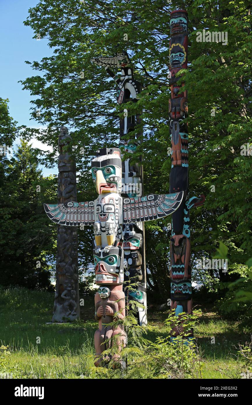Thunderbird House Post (Replik, Tony Hunt, 1987), Brockton Point, Stanley Park, Vancouver, British Columbia, Kanada, Nordamerika Stockfoto
