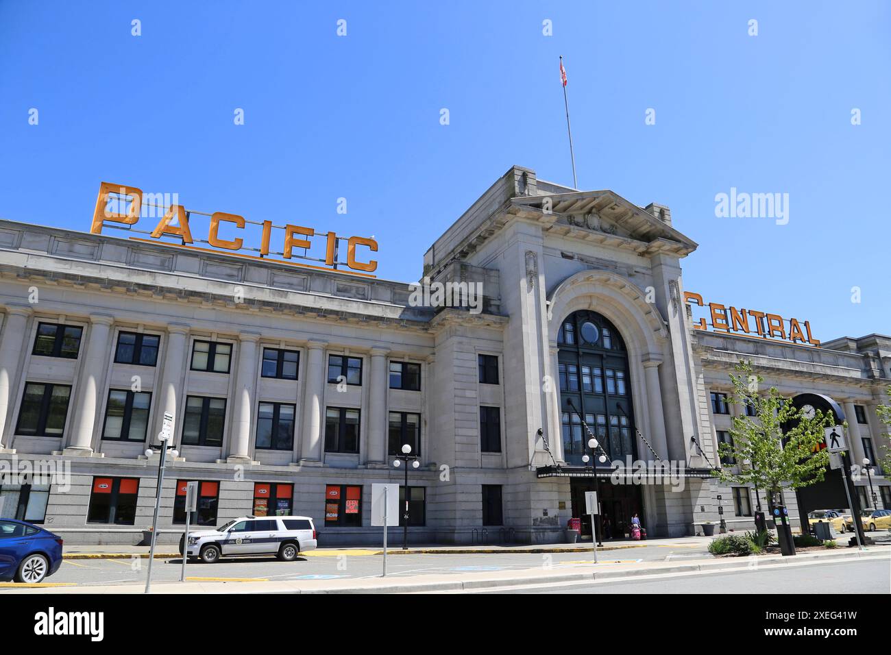 Pacific Central Station, Station Street, False Creek, Vancouver, Burrard Inlet, Straße von Georgien, British Columbia, Kanada, Nordamerika Stockfoto