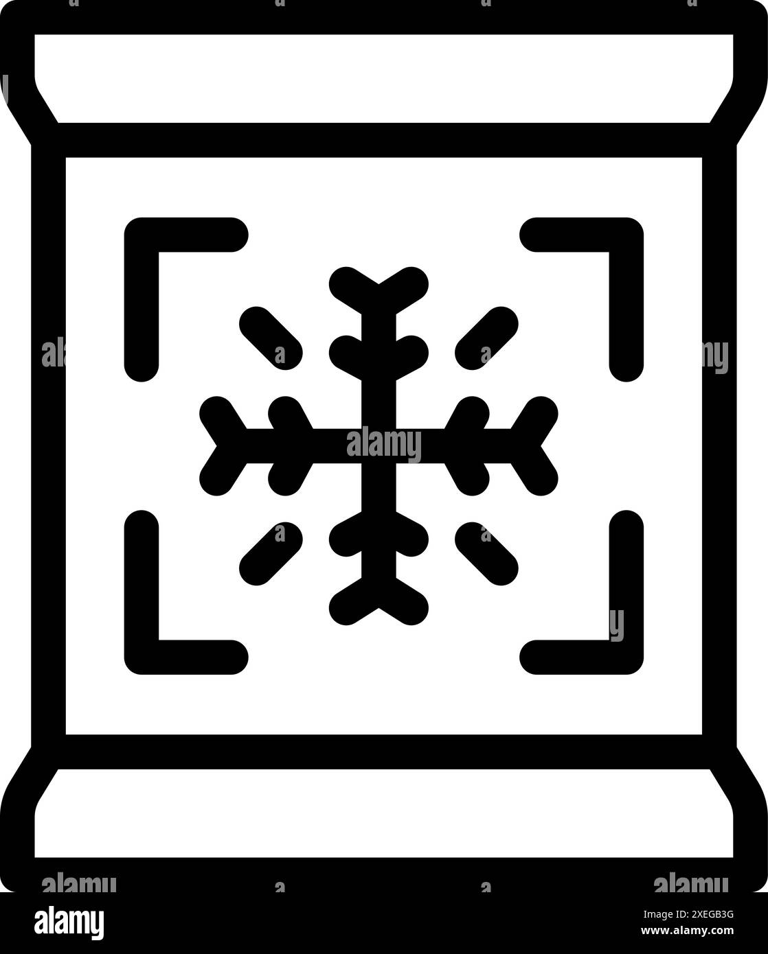 Einfaches Schwarz-weiß-Symbol eines gefrorenen Lebensmittelpakets mit Schneeflocke, ideal für Projekte im Zusammenhang mit Lebensmittelkonservierung, Lebensmitteleinkäufe oder Winteressen Stock Vektor
