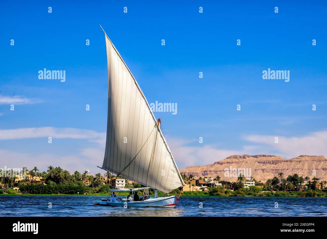 Traditionelles Felucca-Segelboot auf dem Nil in Assuan Ägypten Stockfoto