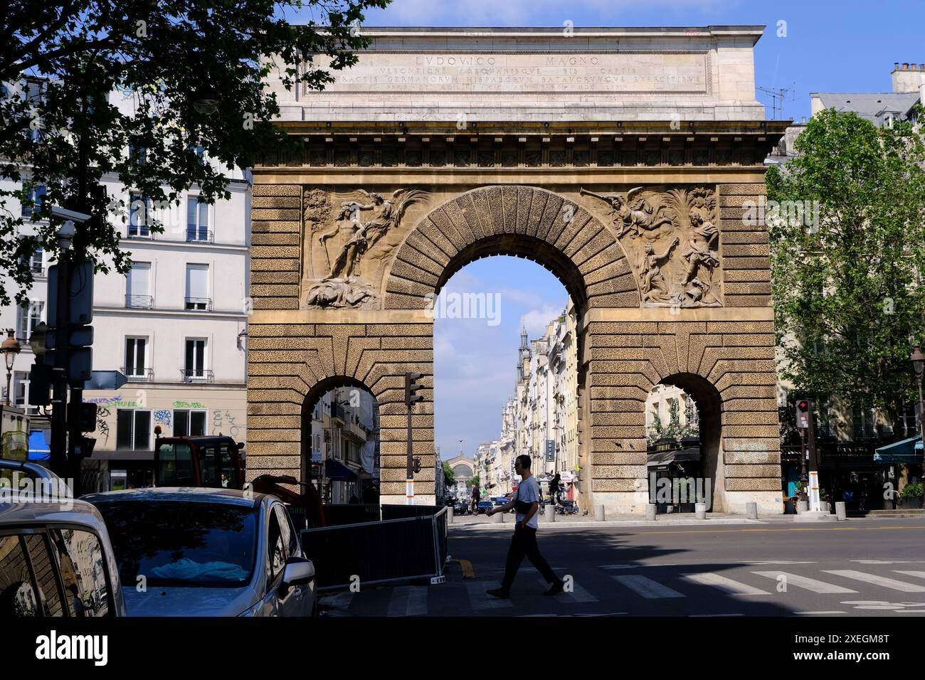 Historische Porte Saint-Martin (St. Martin Gate) am 10. Arrondissement.Paris.France Stockfoto