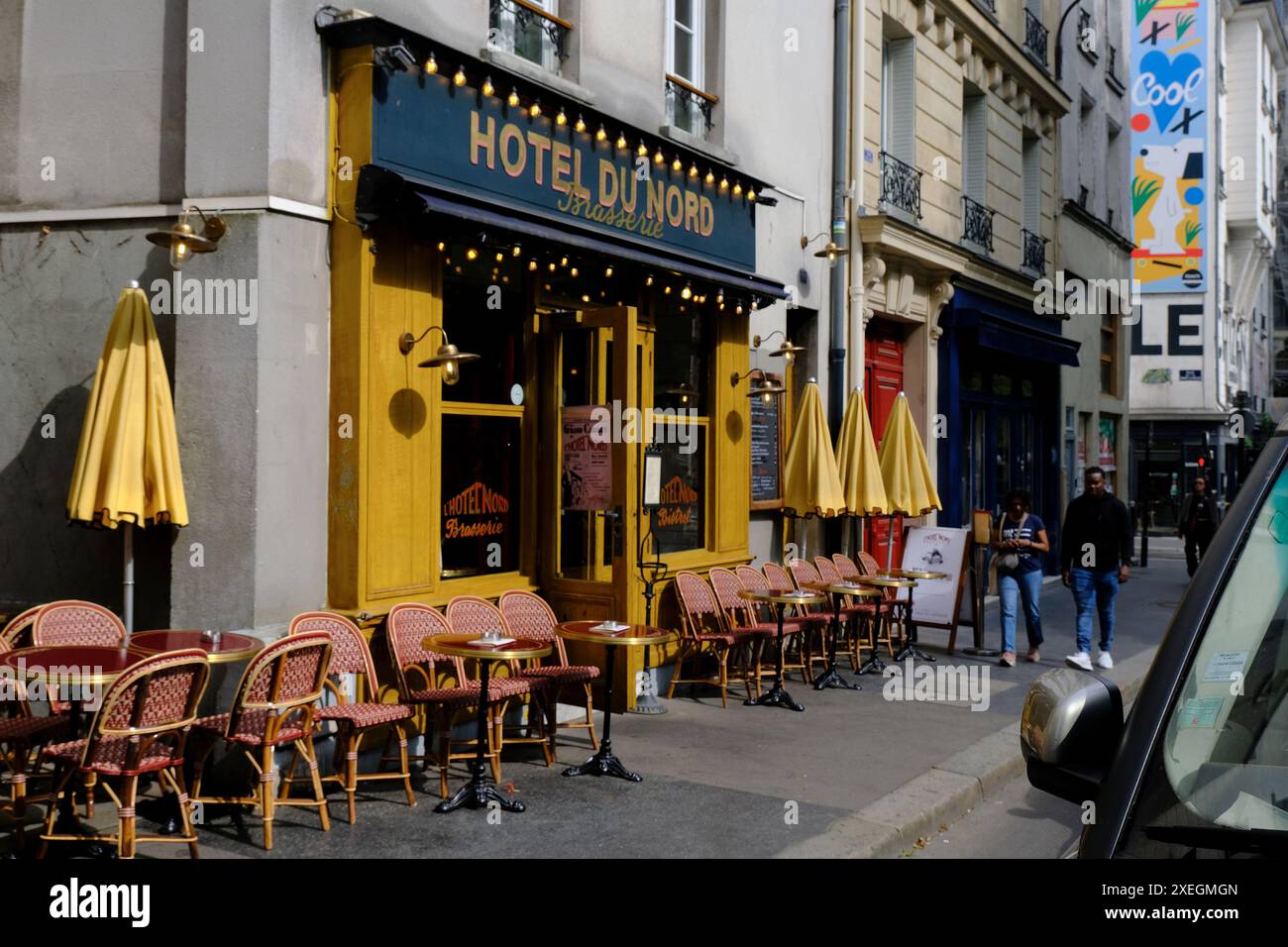 Das Restaurant Brasserie des Hotel du Nord am Canal Saint-Martin war Schauplatz des berühmten Films Hotel du Nord von Marcel Carne.Paris.France Stockfoto