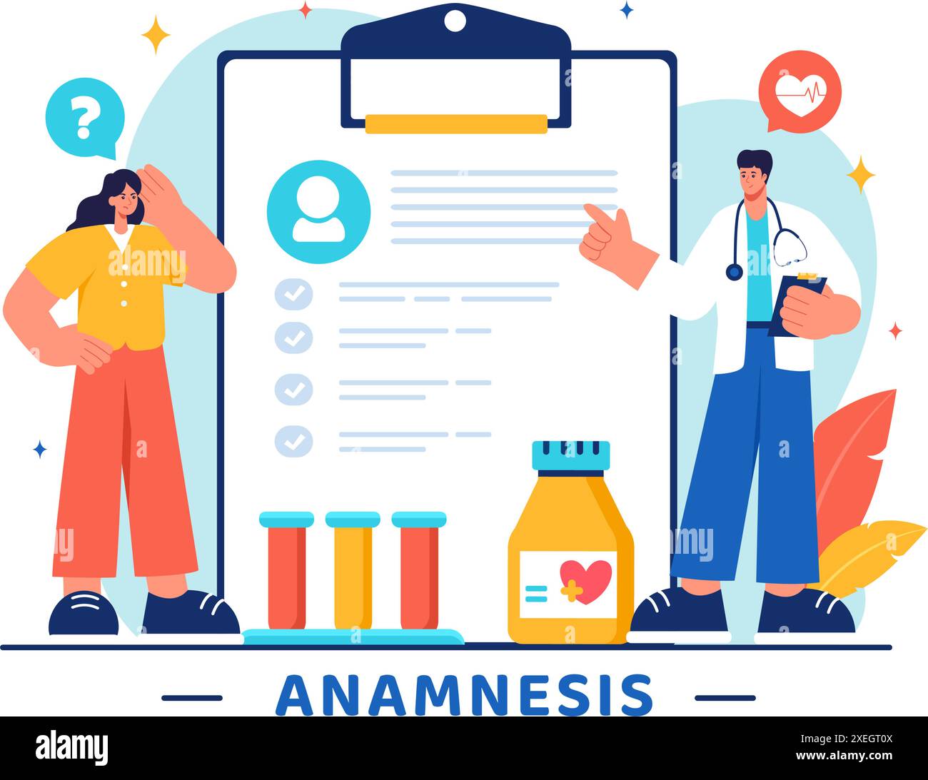 Vektor-Illustration eines Anamnesesesystems, das Informationen über Krankheiten und Gesundheitsdatenbanken in einem flachen Stil Cartoon Hintergrund bereitstellt Stock Vektor