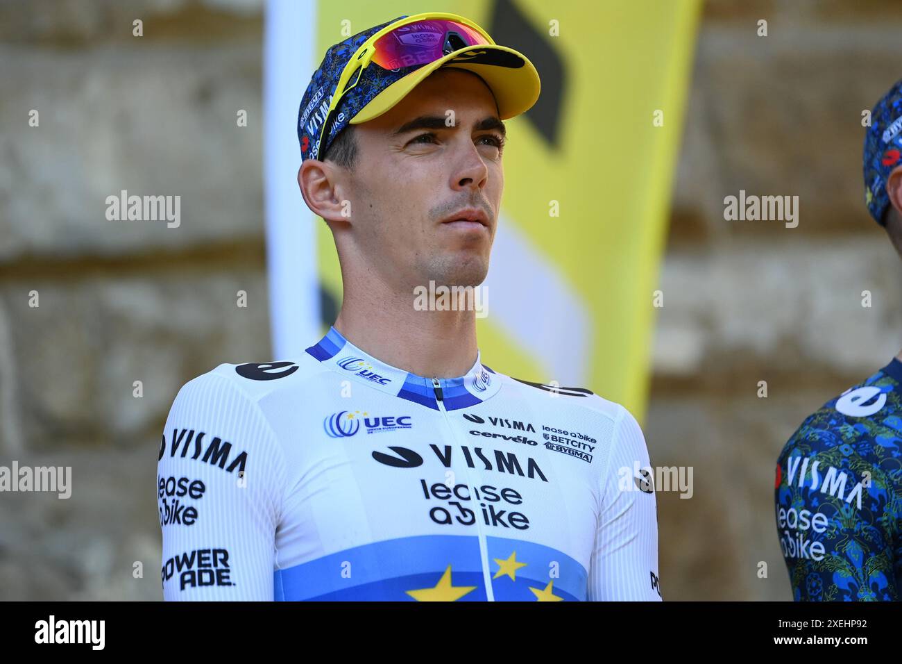 Christophe Laporte (TEAM VISMA LEASE A BIKE) während der Teampräsentation Tour de France 2024 Grand Abfahrt Piazza Signoria in Florenz während der Teampräsentation, Tour de France Rennen in Florenz, Italien, 27. Juni 2024 Stockfoto