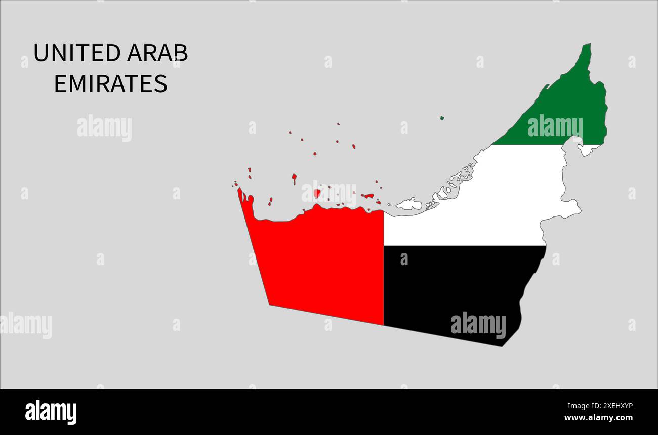 Vereinigte Arabische Emirate Flaggenkarte, offizielle Farbe mit Anteil, vollständig editierbare Illustration, Vektor, Flagge, Regierung, Nationalflagge, Patriotismus Stock Vektor