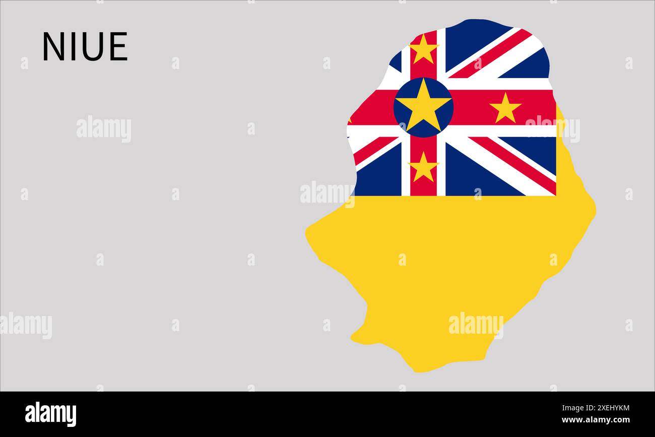 Niue Flaggenkarte, offizielle Farbe mit Proportionen, vollständig editierbare Illustration, Vektor, Flagge, Regierung, Nationalflagge, Patriotismus Stock Vektor