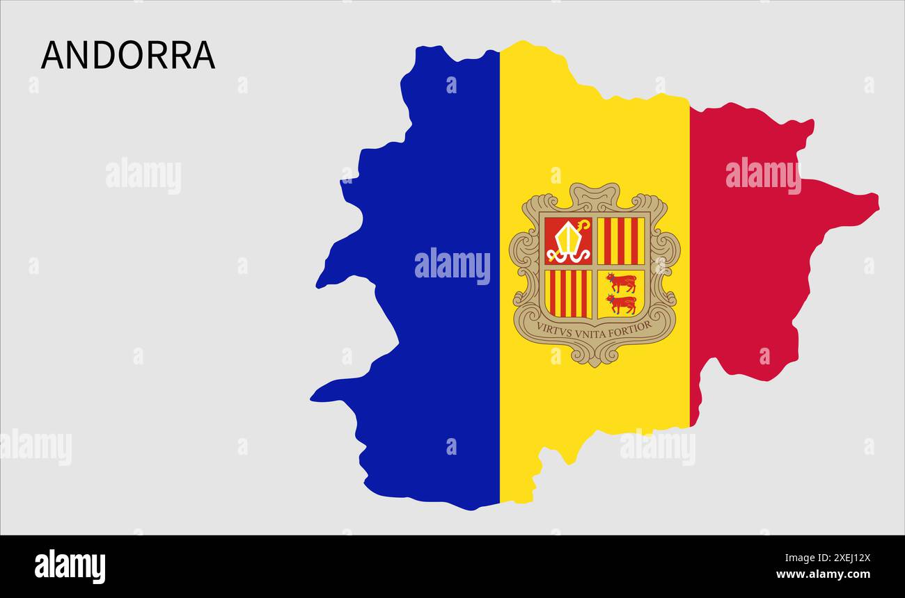 Andorra Flaggenkarte, offizielle Farbe mit Anteil, vollständig editierbare Illustration, Vektor, Flagge, Regierung, Nationalflagge, Patriotismus Stock Vektor