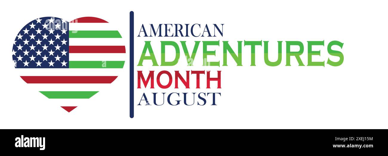 American Adventures Monat August. Geeignet für Grußkarten, Poster und Banner. Vektorabbildung. Stock Vektor