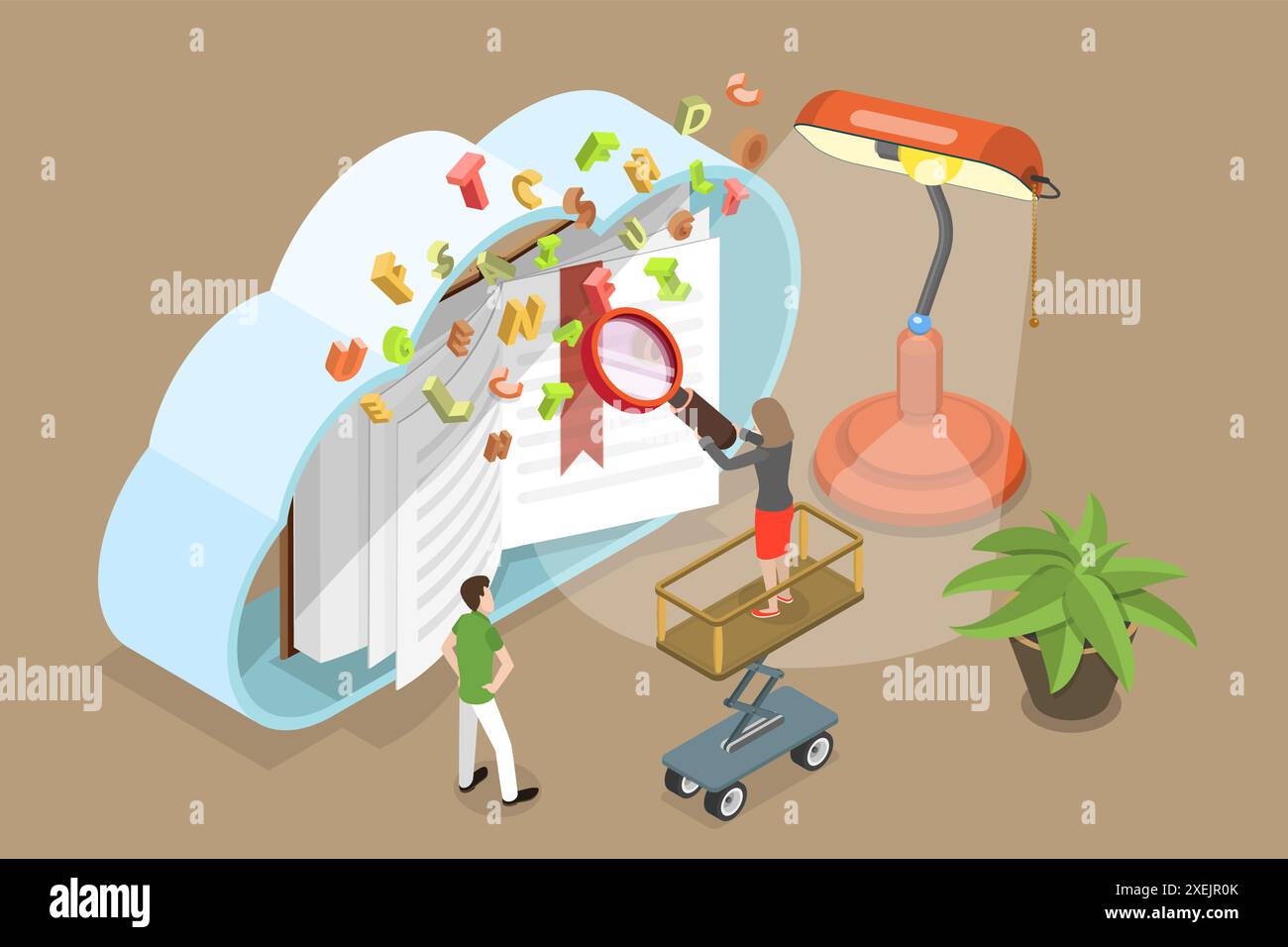 3D Isometrische flache konzeptionelle Darstellung von Online-Vokabeln, digitalem Wissen und Bildung 3D Isometrische flache konzeptionelle Konzepte I Stockfoto