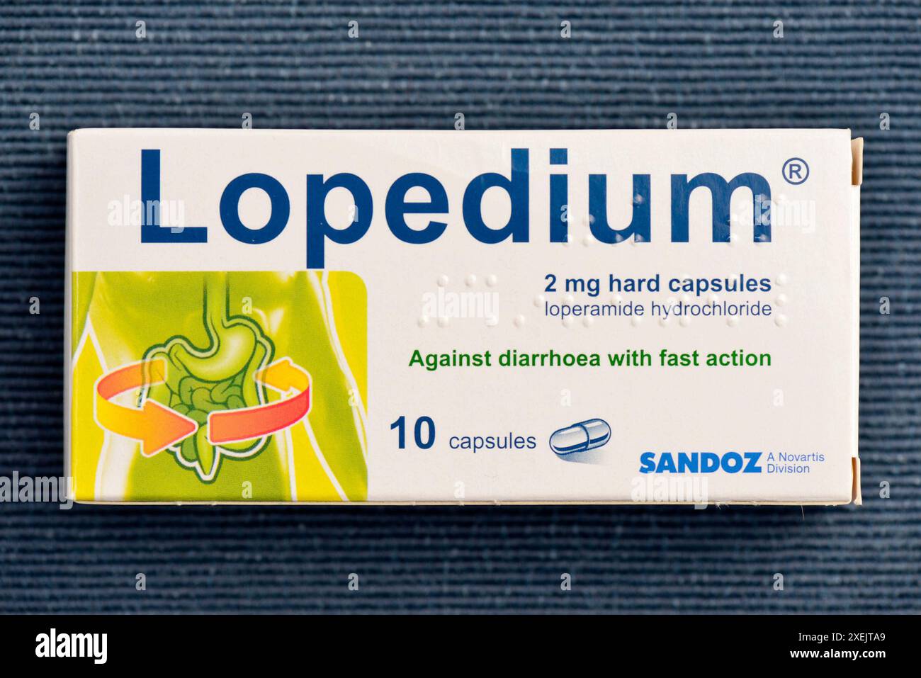 Lopedium 2 mg Hartkapseln Lopedium-Hydrochlorid zur Behandlung akuter Durchfallerkrankungen mit schneller Wirkung von Sandoz Stockfoto