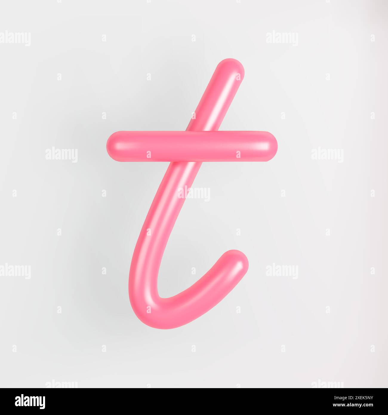 3D Pink Script Kleinbuchstabe T auf hellem Hintergrund. Niedliche kursive Bubble Typografie Symbol Vektor Illustration. Stock Vektor