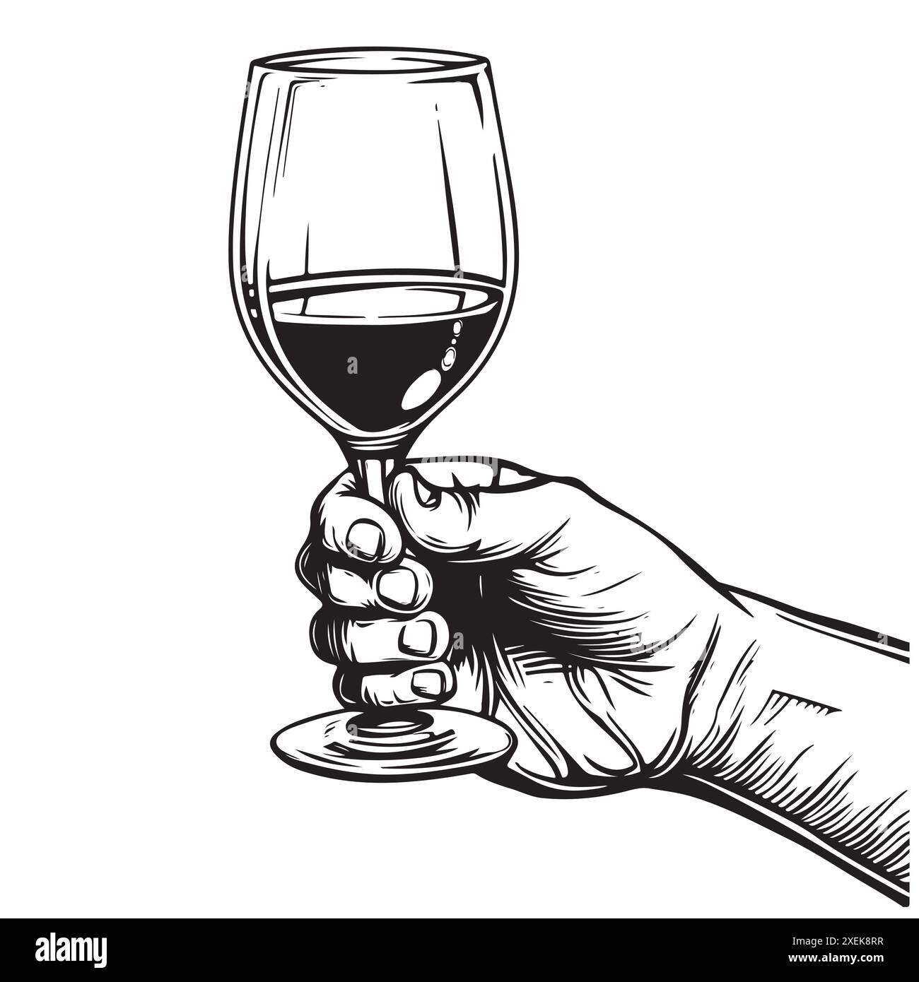 Vektor-Illustration eines weiß- und Rotweinglases in handgezeichnetem Vintage-Gravurstil. Stock Vektor