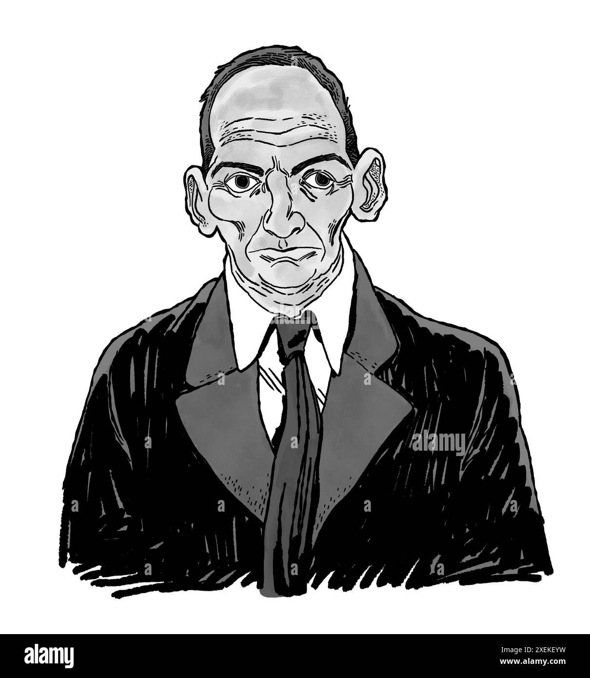 Porträt des deutschen Politikers Adolf Hennecke, Führer der Sozialistischen Partei. Handgezeichnet. Schwarze Kontur. Schwarze Kontur. Stockfoto