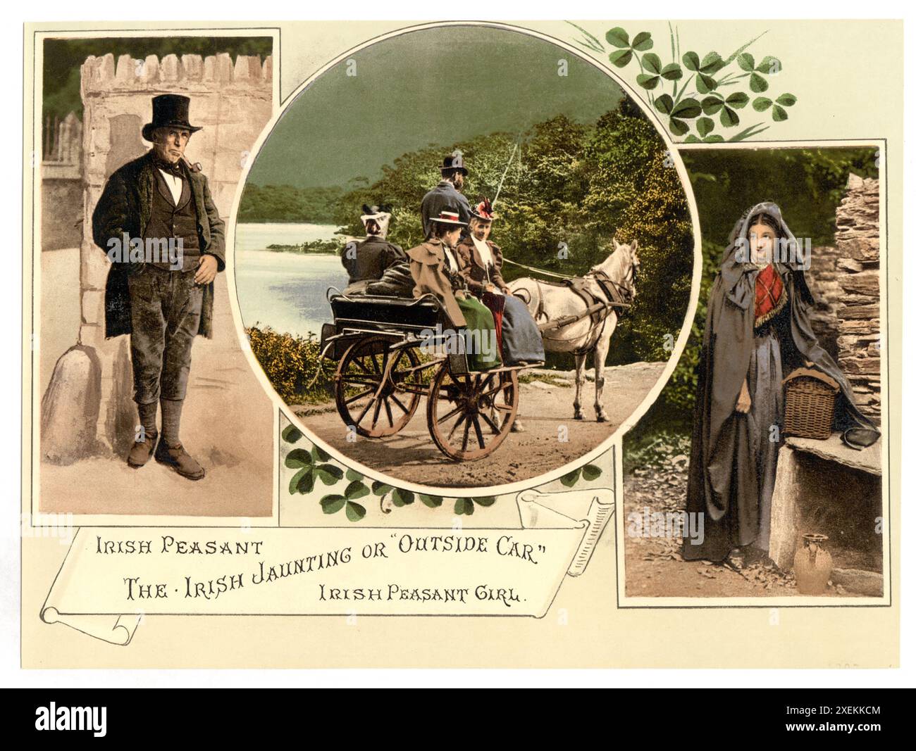 Irish Junting Car and Peasants, County Galway, Irland, Historisch, Digital restaurierte Reproduktion von einer Vorlage aus dem 19. Jahrhundert, Datum nicht angegeben Stockfoto