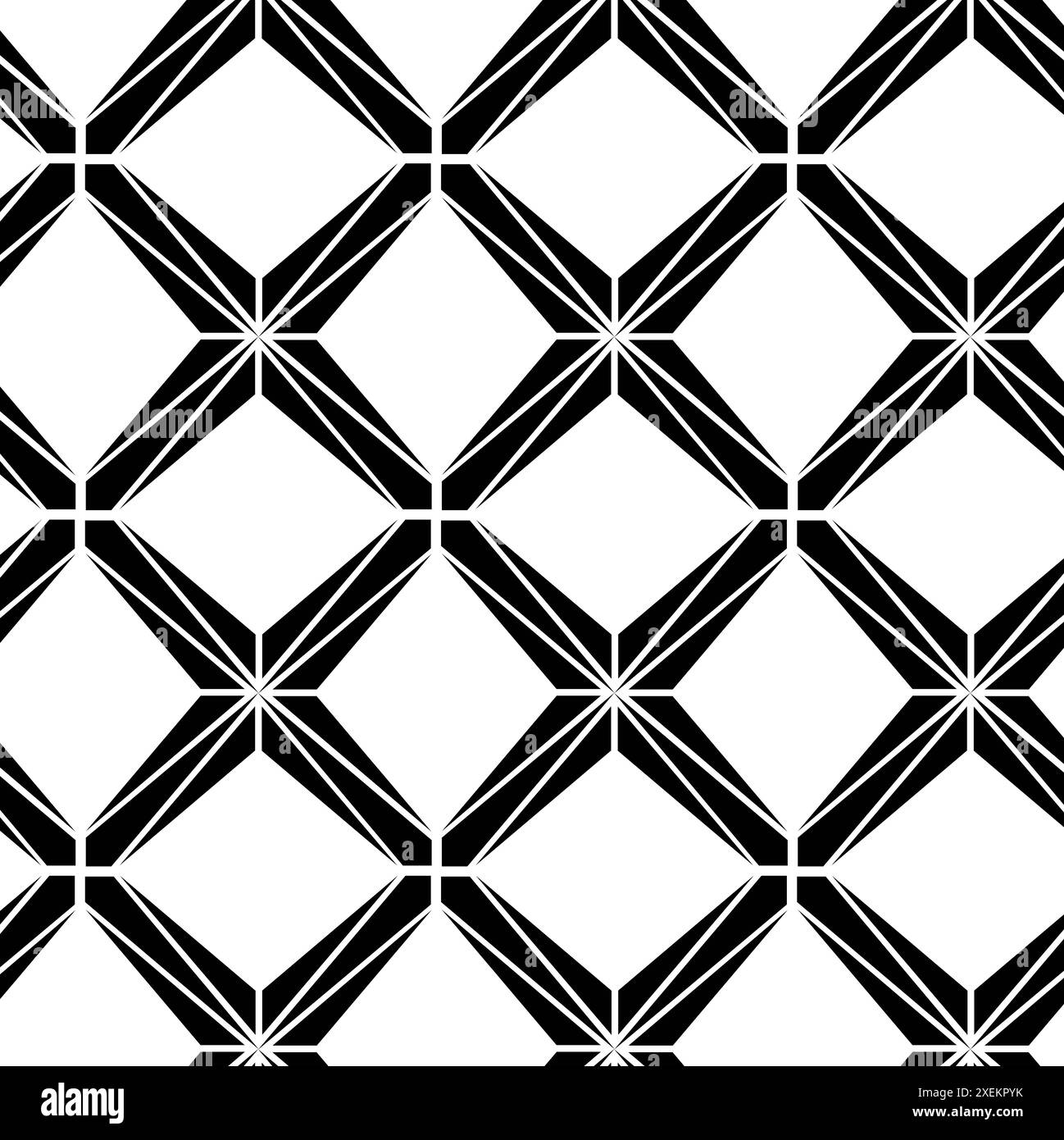 Abstraktes geometrisches Muster mit Kreuzen, Streifen, Linien. Nahtloser Vektorhintergrund. Weiße und schwarze Blumenschmuck. Modernes Design mit vernetzter Grafik Stockfoto