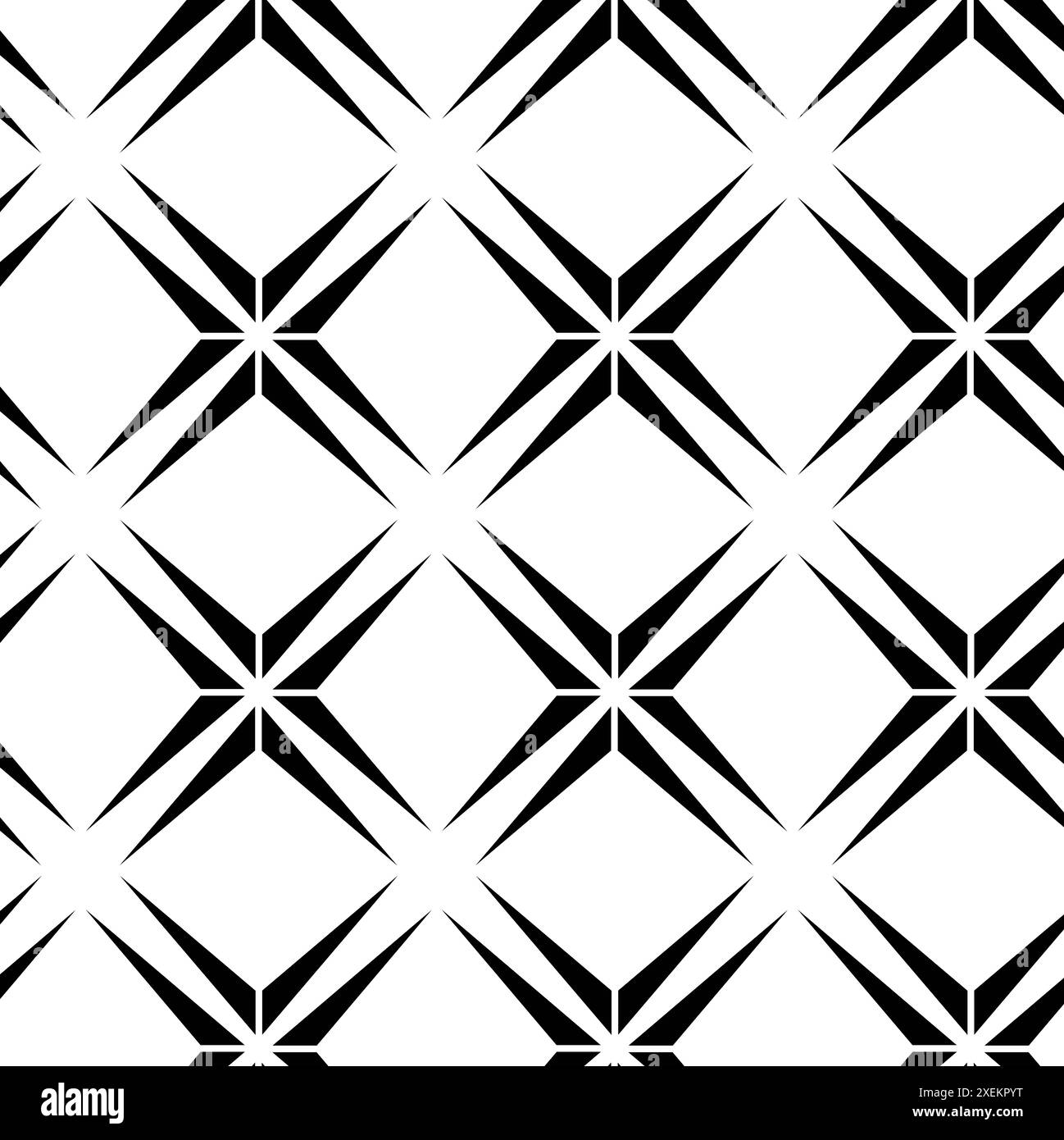 Abstraktes geometrisches Muster mit Kreuzen, Streifen, Linien. Nahtloser Vektorhintergrund. Weiße und schwarze Blumenschmuck. Modernes Design mit vernetzter Grafik Stockfoto