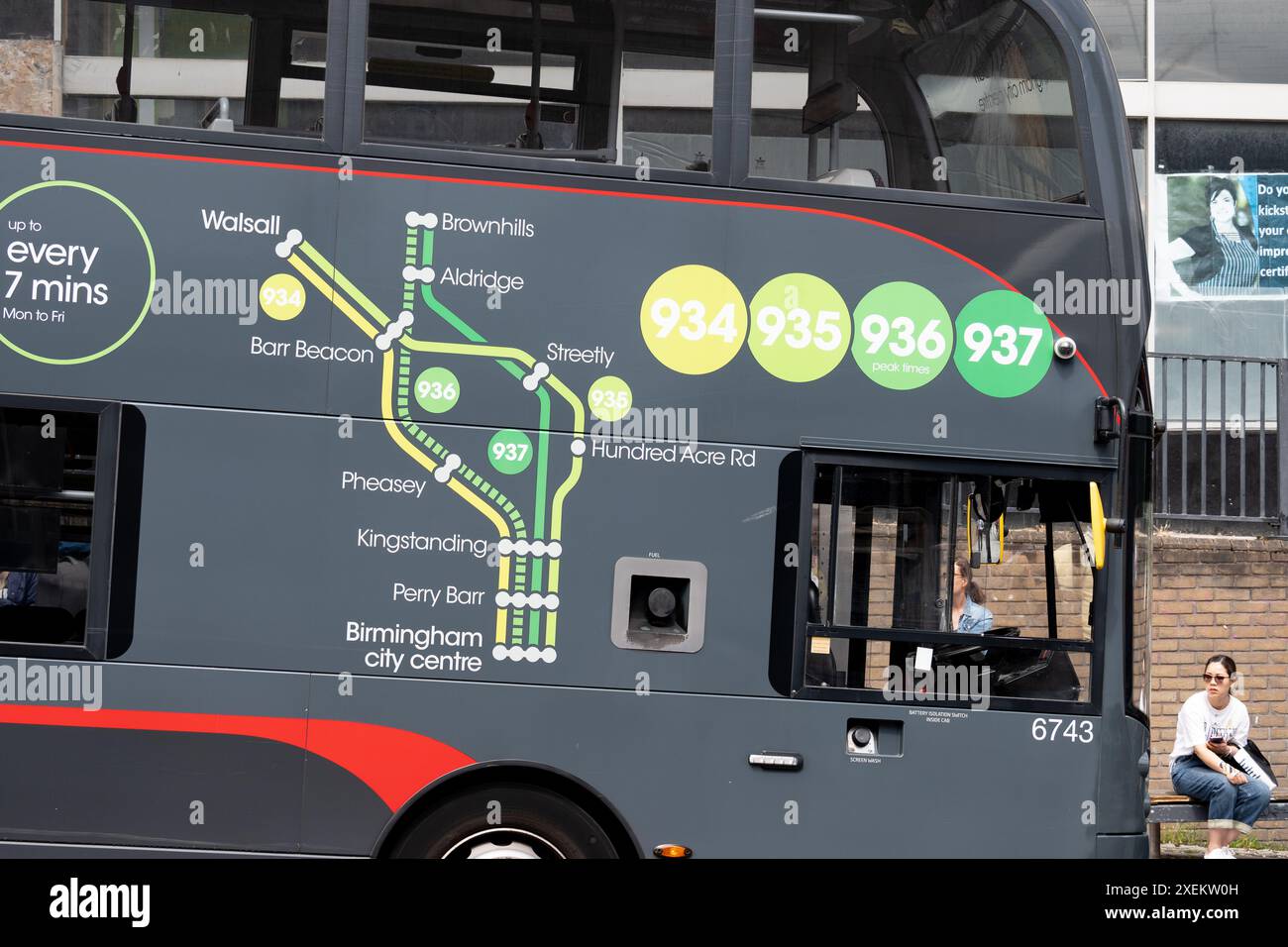 Routenkarte auf einem National Express West Midlands, Bus, Birmingham, Großbritannien Stockfoto